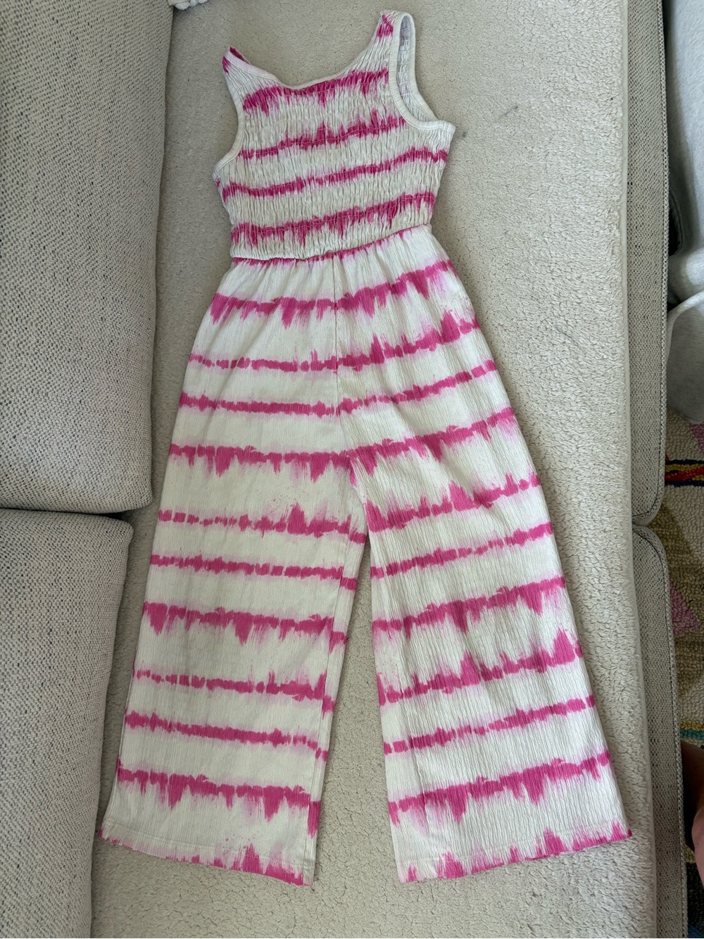 Zara Girls White and Pink Tie-Dye One-Piece Jumpsuit